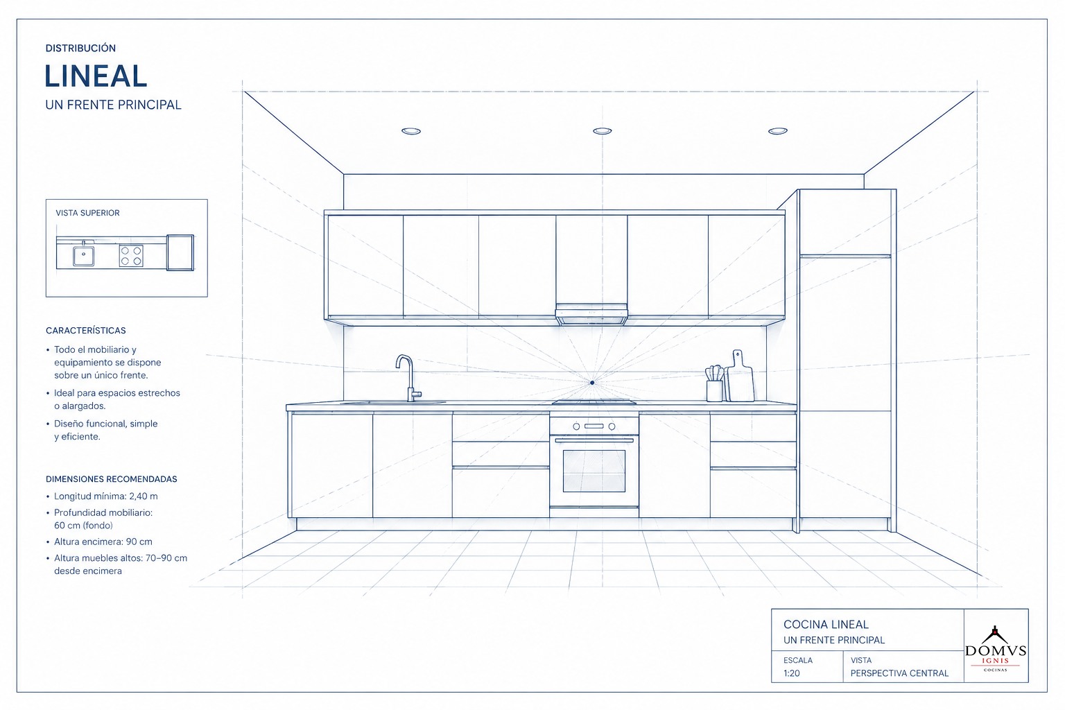 Plano de referencia de una cocina lineal